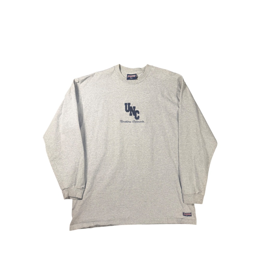 Vintage Jansport UNC Northern Colorado Long Sleeve Shirt Gray Made in USA Large